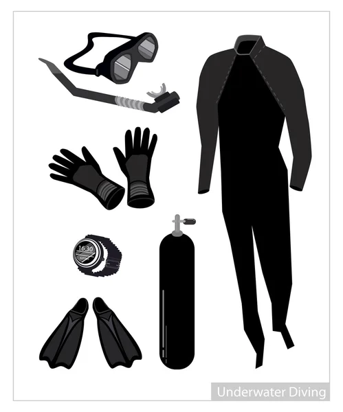 Ensemble d'équipement de plongée sous-marine sur fond blanc — Image vectorielle