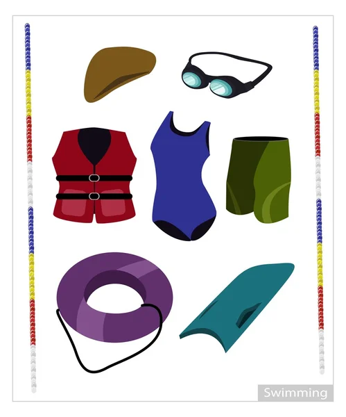 Set of Swimming Equipment on White Background — Stock Vector