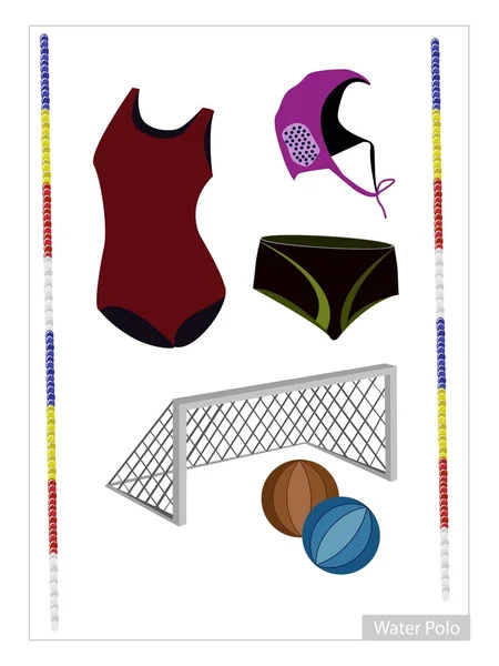 Set of Water Polo Equipment on White Background — Stock Vector