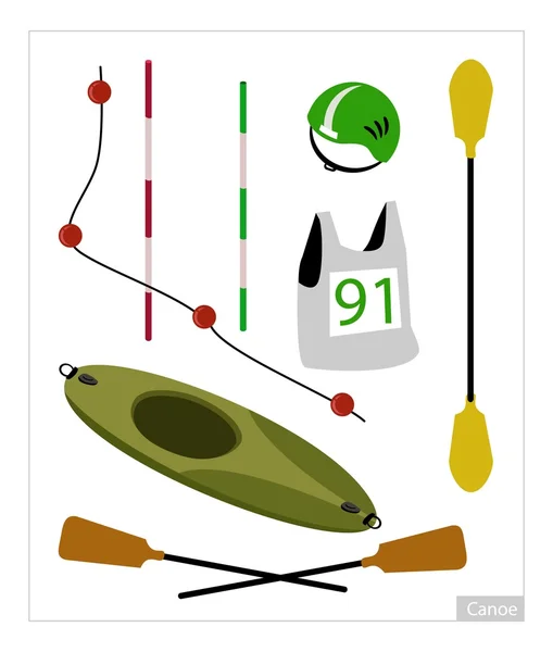 Set di attrezzature per canoa o kayak su sfondo bianco — Vettoriale Stock