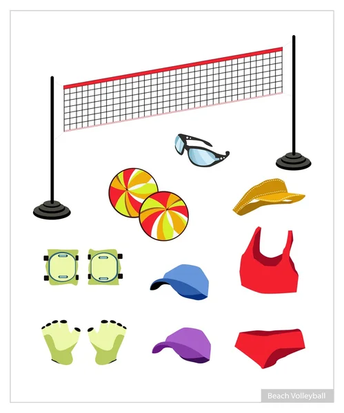 Set of Beach Volleyball Equipment on White Background — Stock Vector