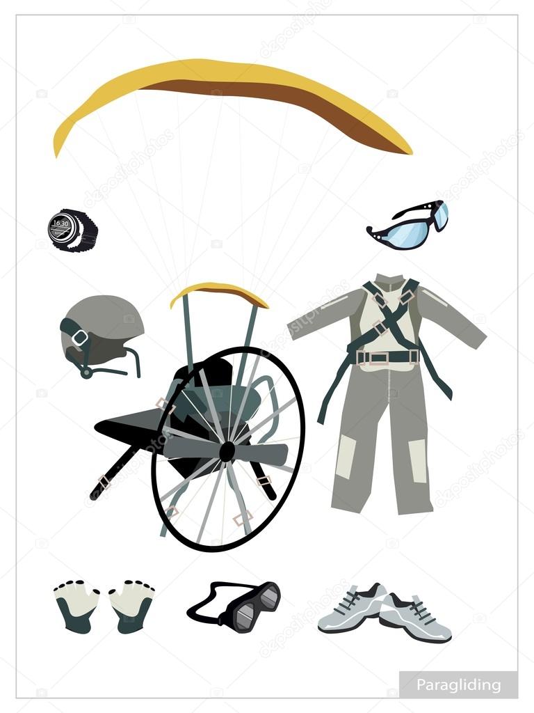 Set of Paraglider Equipment on White Background
