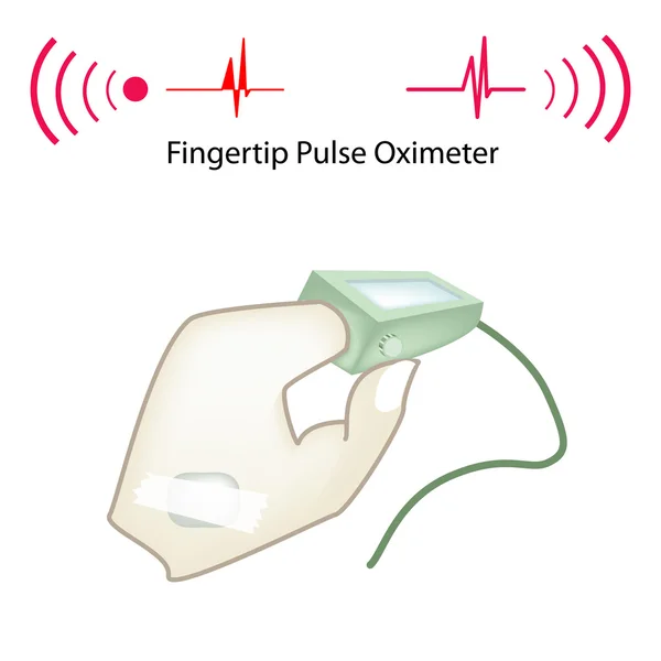 Patient med Pulse Oximeter på vit bakgrund — Stock vektor