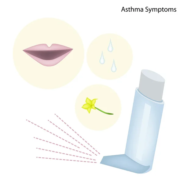 De patiënt symptomen astma met astma-inhalator — Stockvector