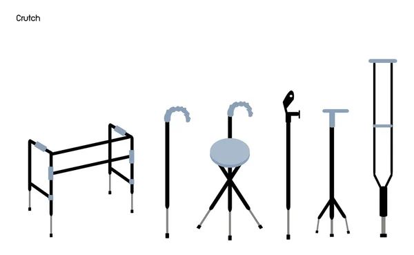 Set of Crutches and Walkers on White Background — Stock Vector
