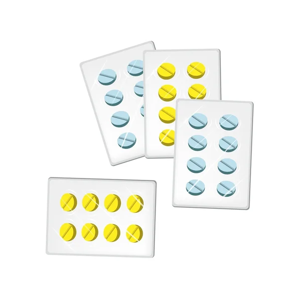 Medical Pills in Blister Packs on White Background — Stock Vector