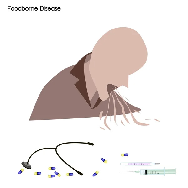 Foodborne ziekte of voedselvergiftiging met medische behandeling — Stockvector