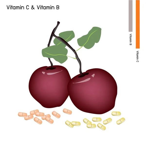 Beyaz zemin üzerinde c vitamini ile elma — Stok Vektör