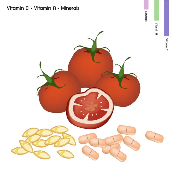 C vitamini ve A vitamini ile domates — Stok Vektör