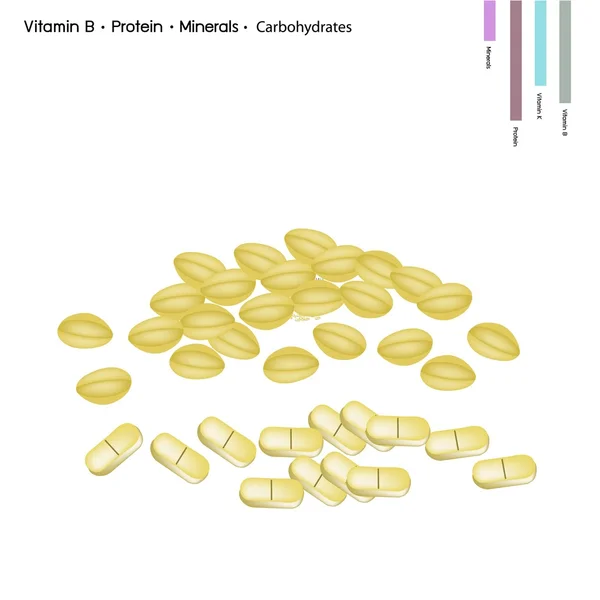 Guisante partido con Vitamina B, Proteínas, Minerales y Carbohidratos — Vector de stock