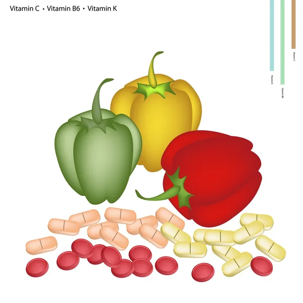 Pimientos con Vitamina C, B6 y K — Vector de stock