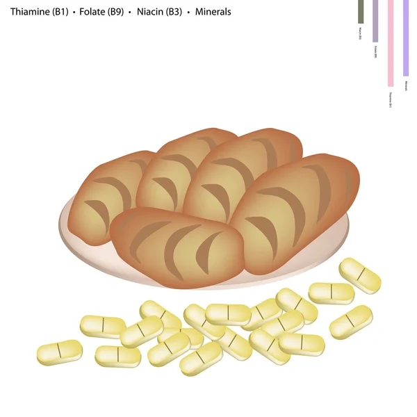 Leckeres Brot mit Vitamin B und Mineralstoffen — Stockvektor