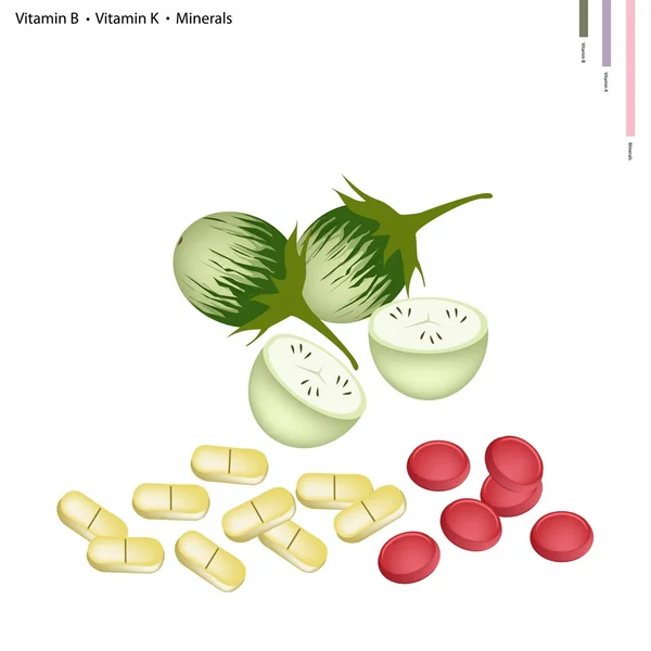 Berenjena Verde con Vitamina B, C y Minerales — Vector de stock