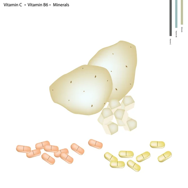 Aardappelen met vitamine B6, vitamine C en mineralen — Stockvector