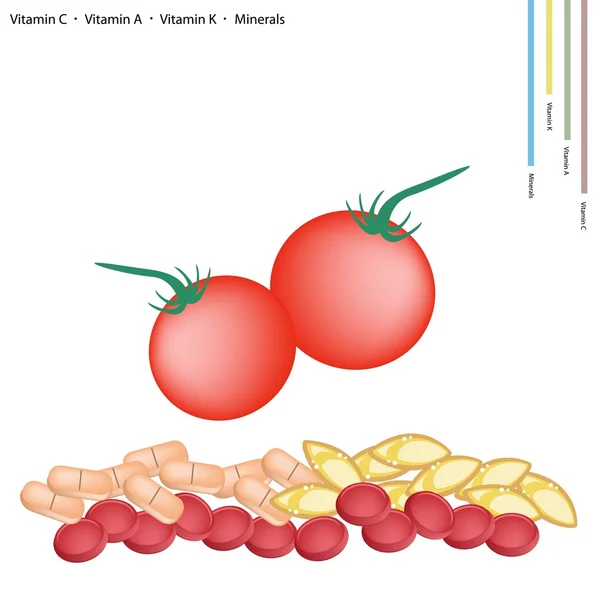 Fresh Cherry Tomatoes with Vitamin C, A and K — 图库矢量图片