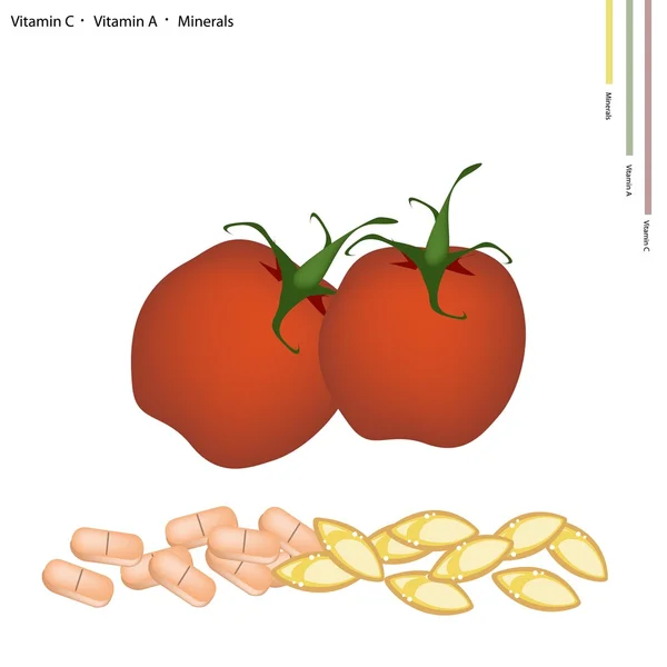 Tomates vermelhos com vitamina C e vitamina A —  Vetores de Stock