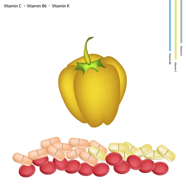 Pimientos amarillos con vitamina C, B6 y K — Vector de stock