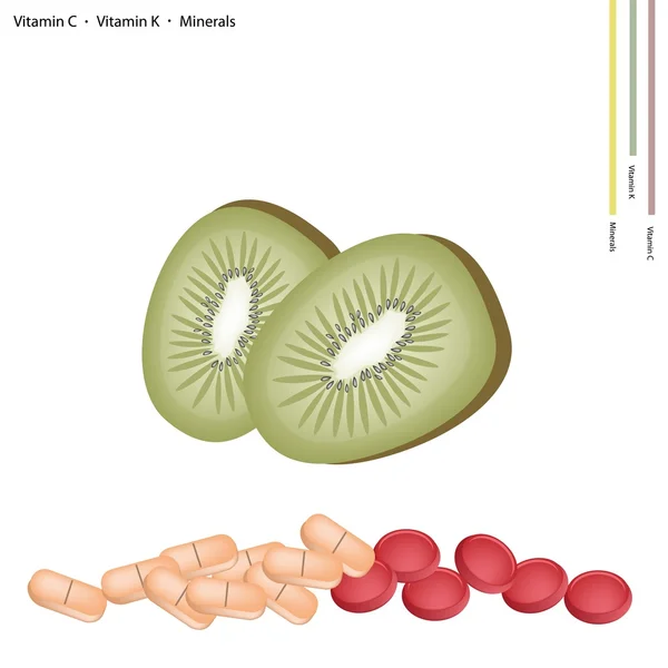 Ripe Kiwi with Vitamin C, K and Minerals — Stockvector