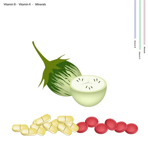 Aubergine verte aux vitamines B, C et minéraux — Image vectorielle