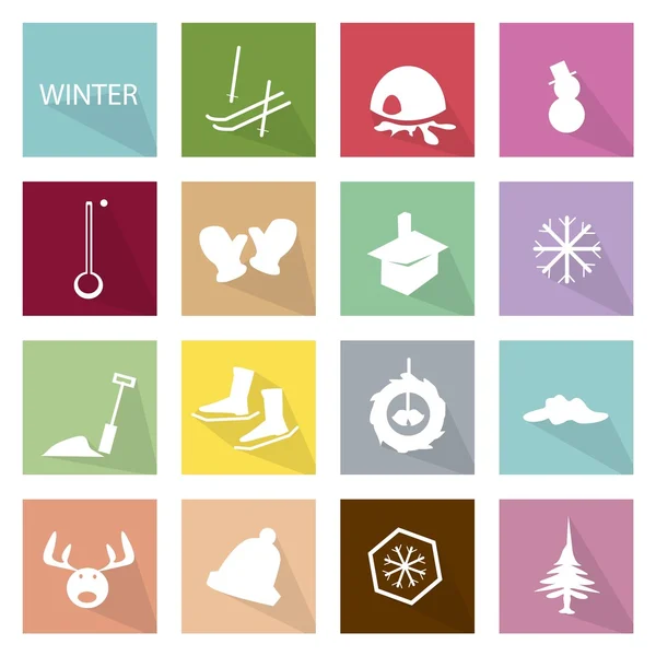 Illustration Set of 16 Winter Icon Banner — Stok Vektör