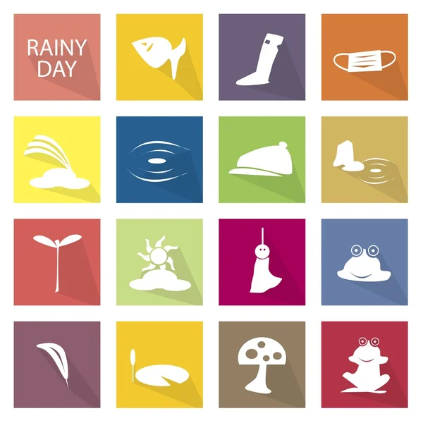 Illustration Set of 16 Rainy Season Icon — Stockový vektor