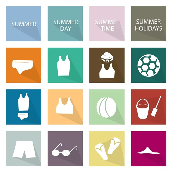 Ilustración Conjunto de 16 Icono de temporada de verano — Vector de stock