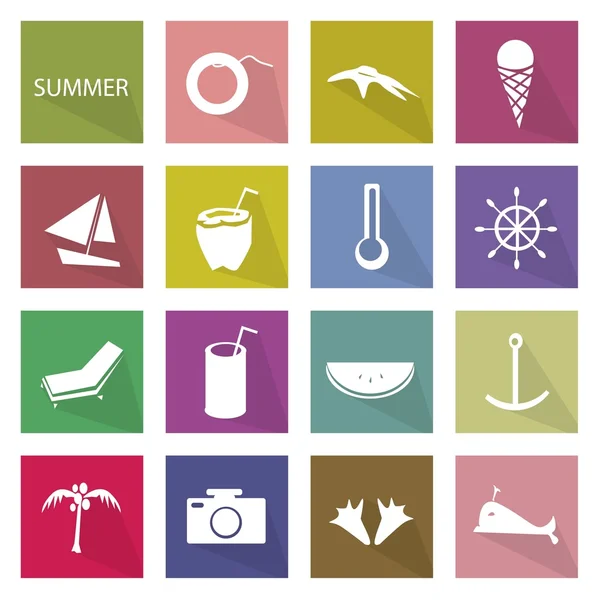 Illustration Set of 16 Summer Season Icon — Stok Vektör