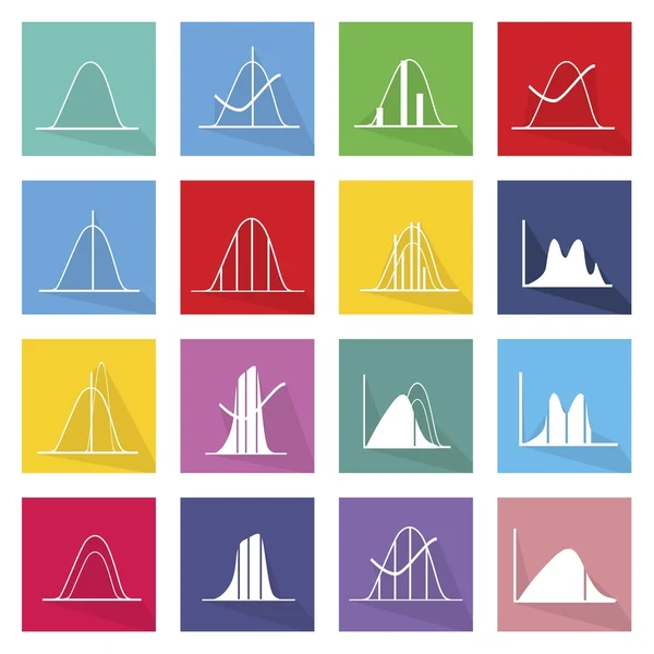 Collection of 16 Normal Distribution Curve Icons — 스톡 벡터