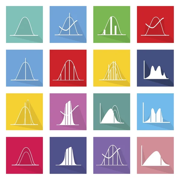 Collection of 16 Normal Distribution Curve Icons — Stock vektor