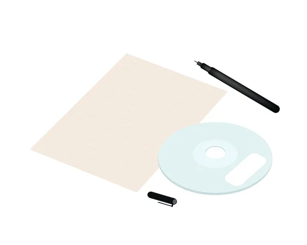 Compact Disc with Pen and Blank Paper — Stock Vector