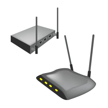 Two Black Wireless Router on White Background clipart
