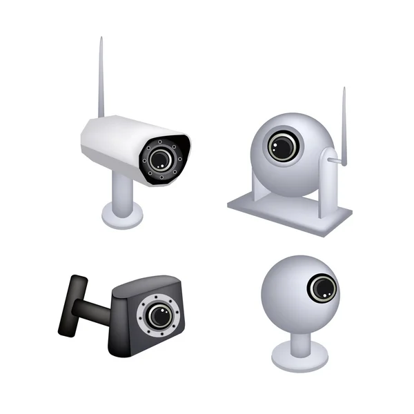 Ensemble de caméra de sécurité CCTV sur fond blanc — Image vectorielle