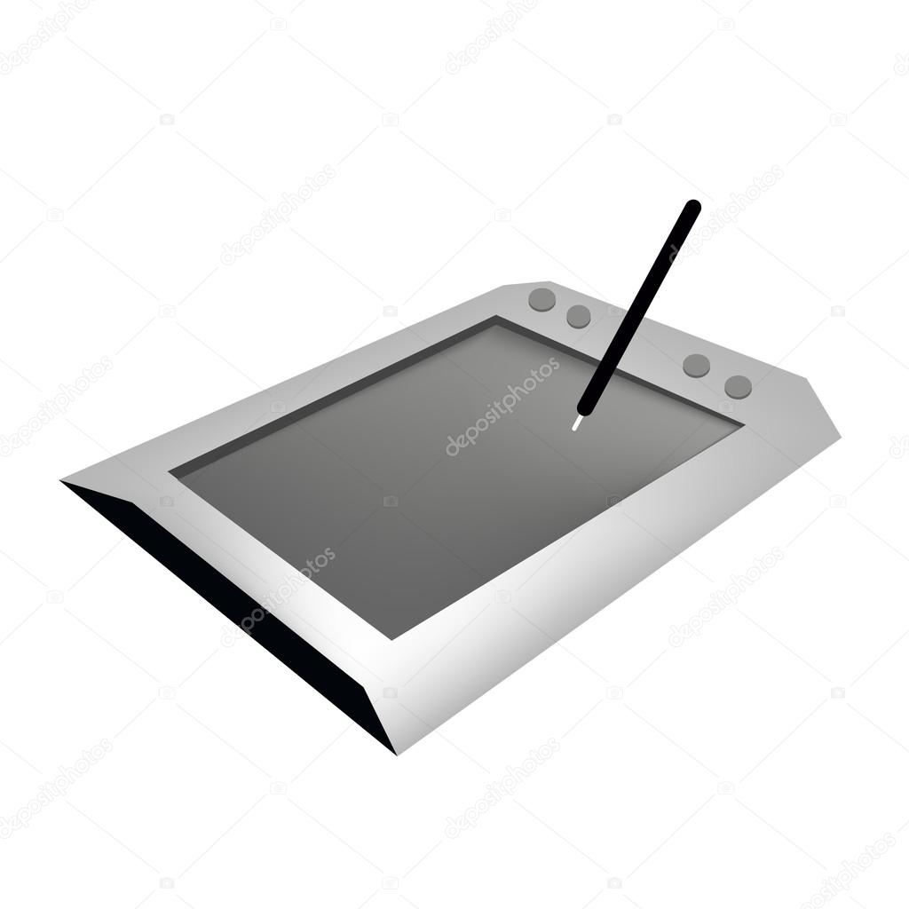 Digital Graphic Tablet with Pen on White Background