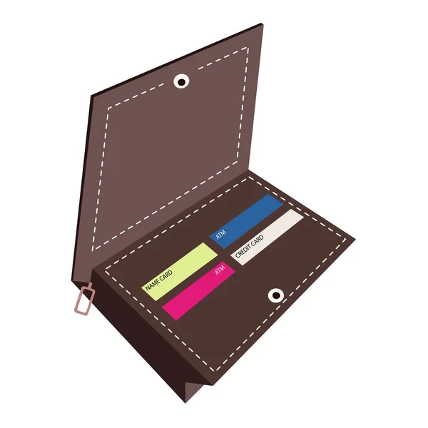 Portefeuille brun avec cartes de crédit sur fond blanc — Image vectorielle