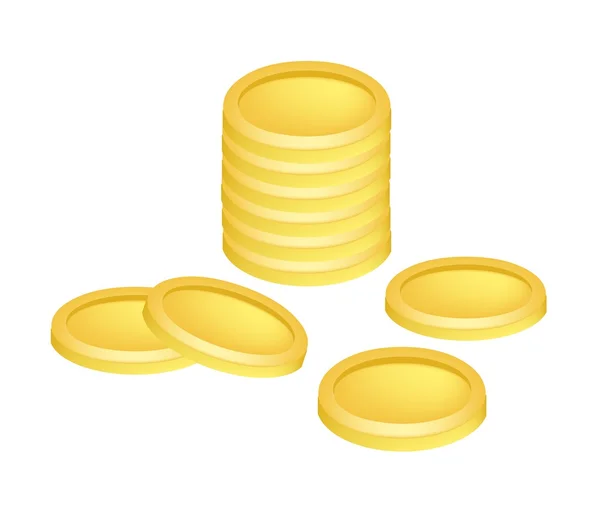 Montón de monedas de oro dinero sobre fondo blanco — Vector de stock