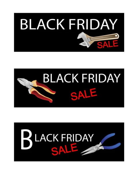 Schraubenschlüssel und Zange am Black Friday Sale Banner — Stockvektor