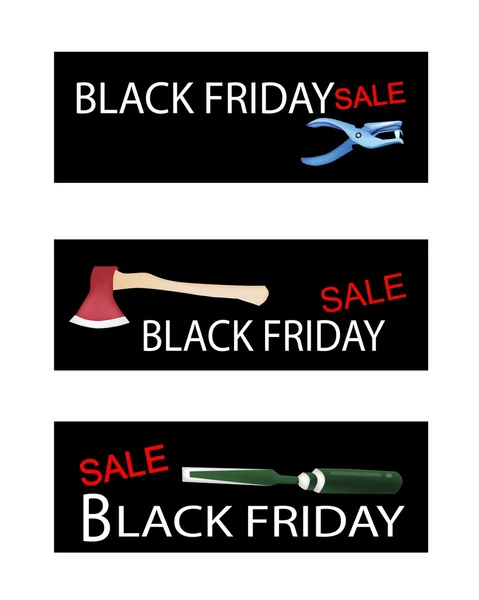 Outils d'artisanat sur trois bannières Black Friday — Image vectorielle