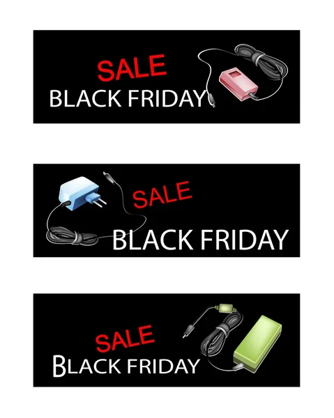 Adaptateur Alimentation sur Black Friday Vente Bannières — Image vectorielle