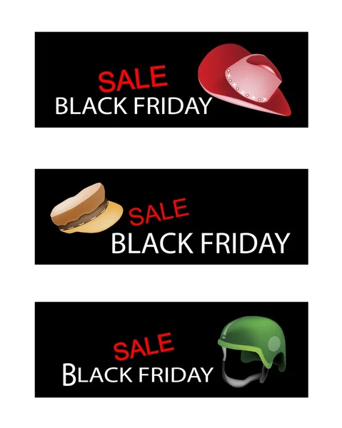 Chapeaux et Casque sur Black Friday Vente Bannières — Image vectorielle