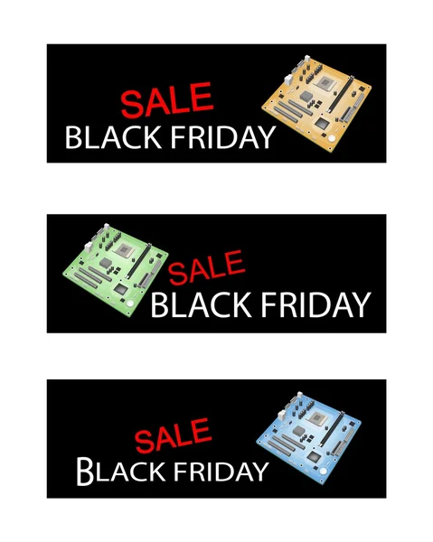 Ordenador de la placa base en Black Friday Venta de Banners — Archivo Imágenes Vectoriales