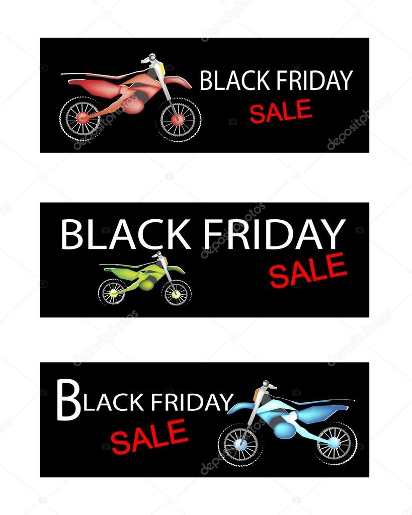 Motorcycle on Three Black Friday Sale Banners