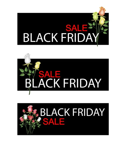 Rose Bouquet on Black Friday Sale Banner — Stock Vector