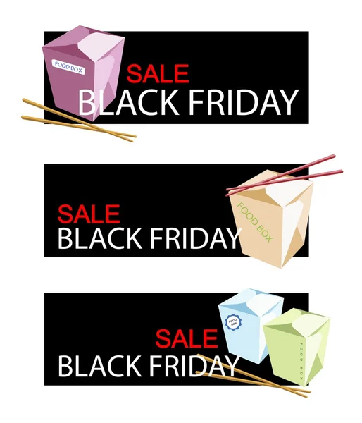 Cajas de comida en Black Friday Banner de venta — Archivo Imágenes Vectoriales