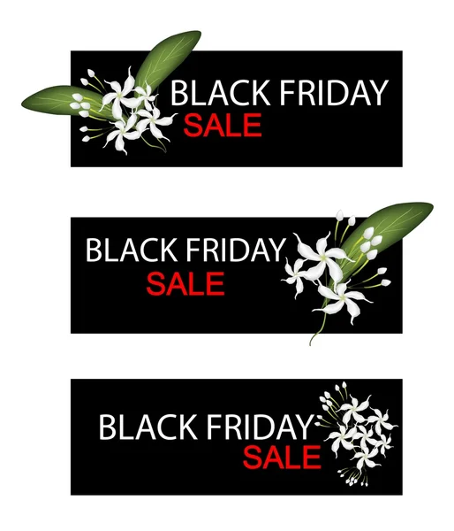 Cape Jasmine Flowers on Black Friday Sale Banner — Stok Vektör