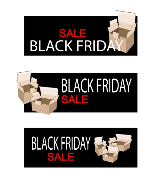 Cajas de cartón en Black Friday Banner Venta — Archivo Imágenes Vectoriales