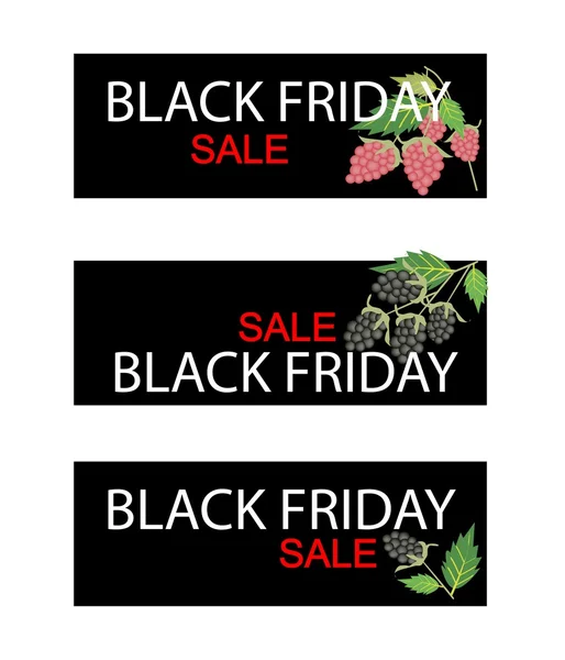 Raspberry and Blackberry on Black Friday Sale Banner — Stock Vector