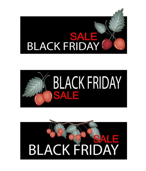 Red Cherries on Black Friday Sale Banner — 图库矢量图片