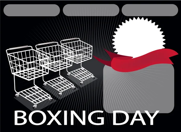 Three Shopping Carts and Banner on Boxing Day Background — 图库矢量图片