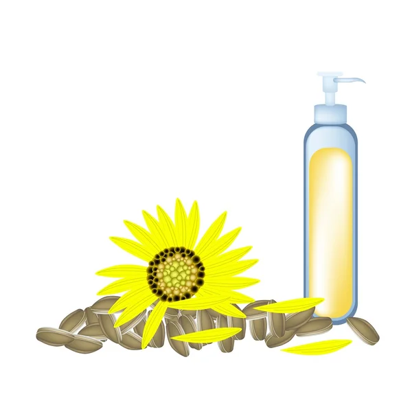 Sunflower Oil and Yellow Sunflower with Seed — 스톡 벡터