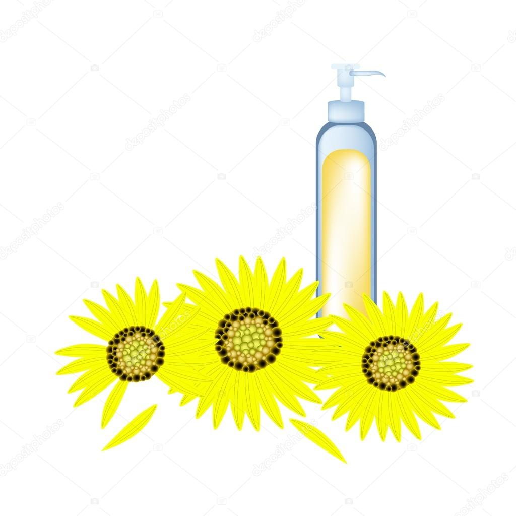 Glass Bottle with Sunflower Oil and Sunflower